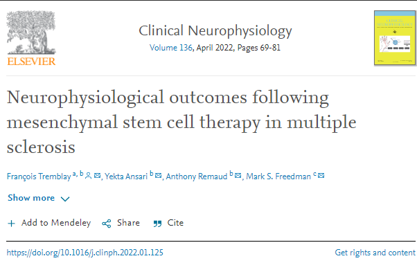 间充质干细胞治疗多发性硬化症后的神经生理学结果