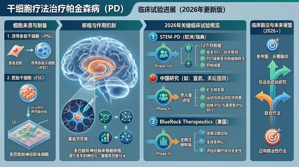 干细胞疗法治疗帕金森病的临床试验进展（2026年更新版）