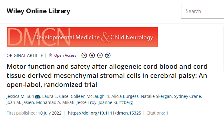 美国杜克大学:脐带血和脐带间充质干细胞治疗脑瘫后的运动功能和安全性研究 美国杜克大学:脐带血和脐带间充质干细胞治疗脑瘫后的运动功能和安全性研究