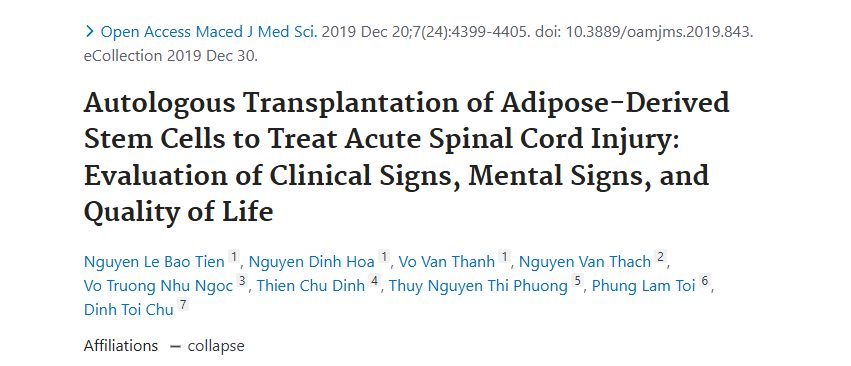 脂肪干细胞自体移植治疗急性脊髓损伤：临床症状、精神症状和生活质量评估