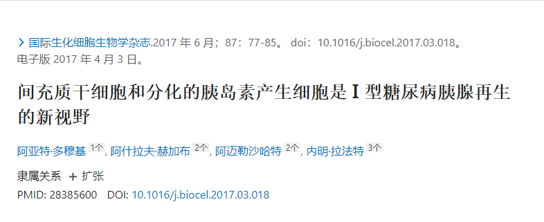 间充质干细胞和分化的胰岛素产生细胞是I型糖尿病胰腺再生的新视野