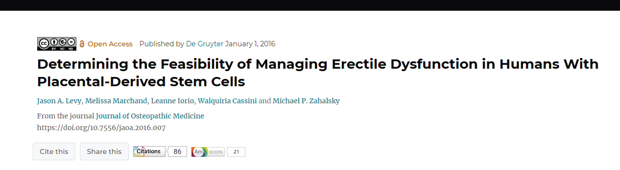 确定利用胎盘干细胞治疗人类勃起功能障碍的可行性