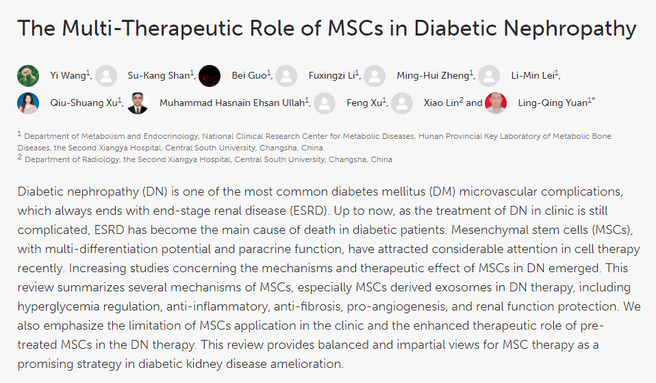 间充质干细胞疗法在糖尿病肾病中的多重治疗作用 间充质干细胞疗法在糖尿病肾病中的多重治疗作用