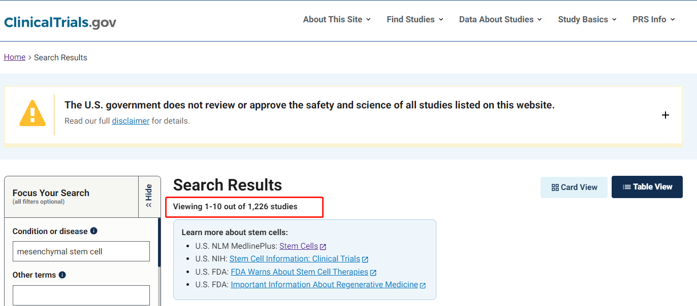 超过1226项基于MSC的临床试验