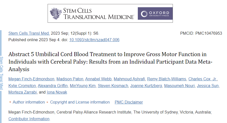 《干细胞转换医学》:脐带血干细胞治疗可改善脑瘫患者的粗大运动功能《干细胞转换医学》:脐带血干细胞治疗可改善脑瘫患者的粗大运动功能 《干细胞转换医学》:脐带血干细胞治疗可改善脑瘫患者的粗大运动功能