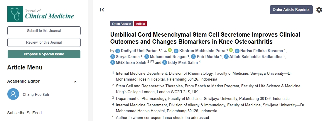 干细胞移植治疗可改善膝骨关节炎的临床疗效并改变生物标志物 干细胞移植治疗可改善膝骨关节炎的临床疗效并改变生物标志物