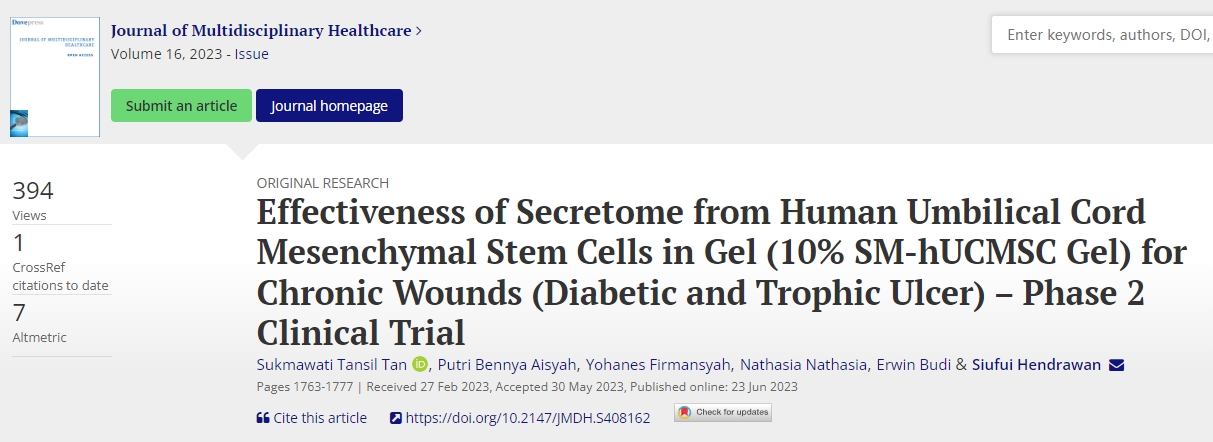 人脐带间充质干细胞分泌组凝胶(10% SM-hUCMSC凝胶)治疗慢性伤口(糖尿病和营养性溃疡)的有效性- 2期临床试验 人脐带间充质干细胞分泌组凝胶(10% SM-hUCMSC凝胶)治疗慢性伤口(糖尿病和营养性溃疡)的有效性- 2期临床试验