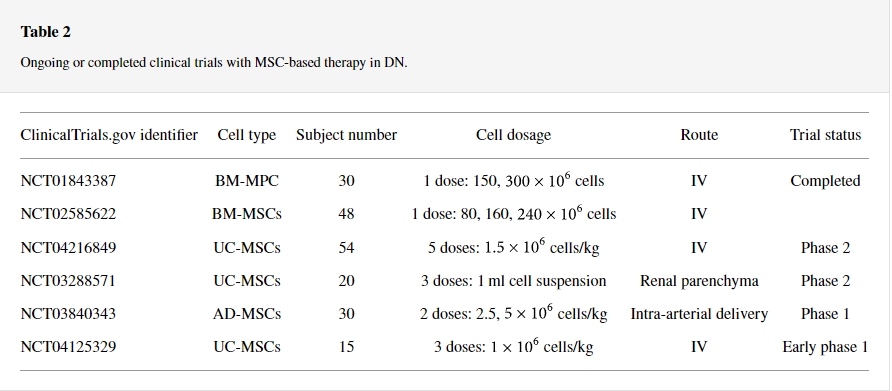 间充质干细胞治疗糖尿病肾病的临床试验