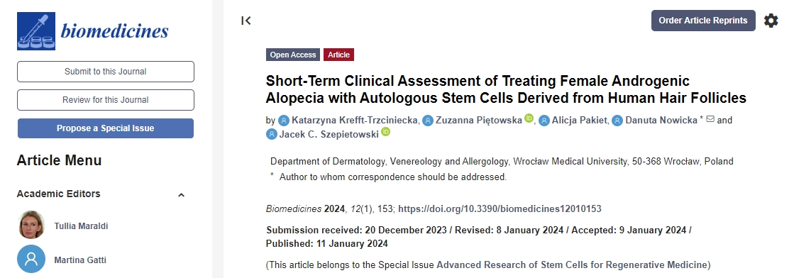 自体干细胞治疗女性雄激素性脱发的短期临床评估