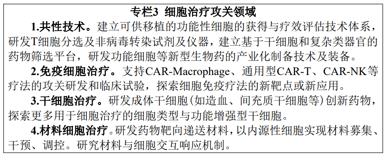 专栏3：细胞治疗攻关领域