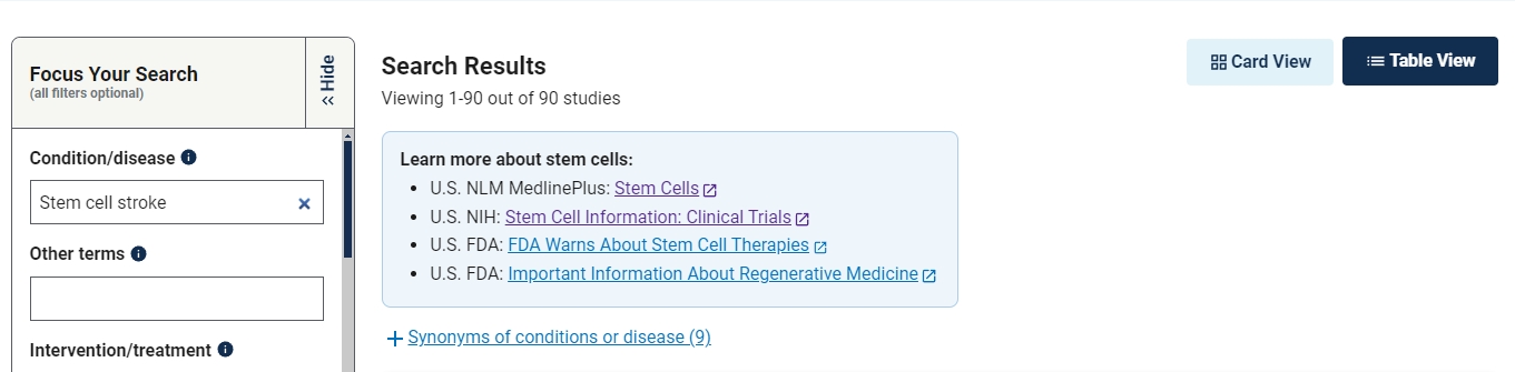 干细胞治疗急性缺血性中风的临床试验达90项。