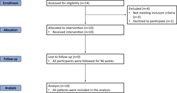 试验各个阶段(入组、分配、随访和分析)进展的流程图。 试验各个阶段(入组、分配、随访和分析)进展的流程图。
