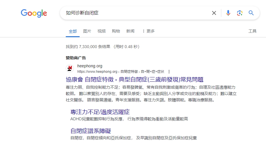 如果你用谷歌搜索“如何诊断自闭症？”