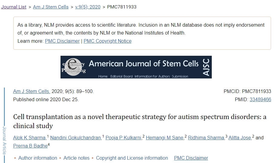 细胞移植作为自闭症谱系障碍的新型治疗策略：一项临床研究