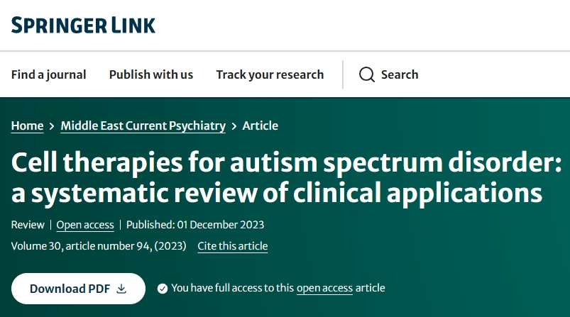 干细胞疗法治疗自闭症谱：临床应用的系统评价