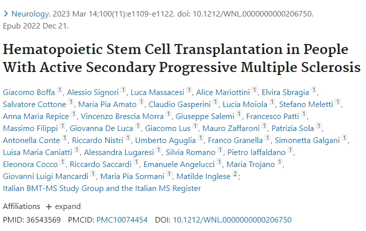 神经病学:活动性继发性进行性多发性硬化症患者的造血干细胞移植 神经病学:活动性继发性进行性多发性硬化症患者的造血干细胞移植