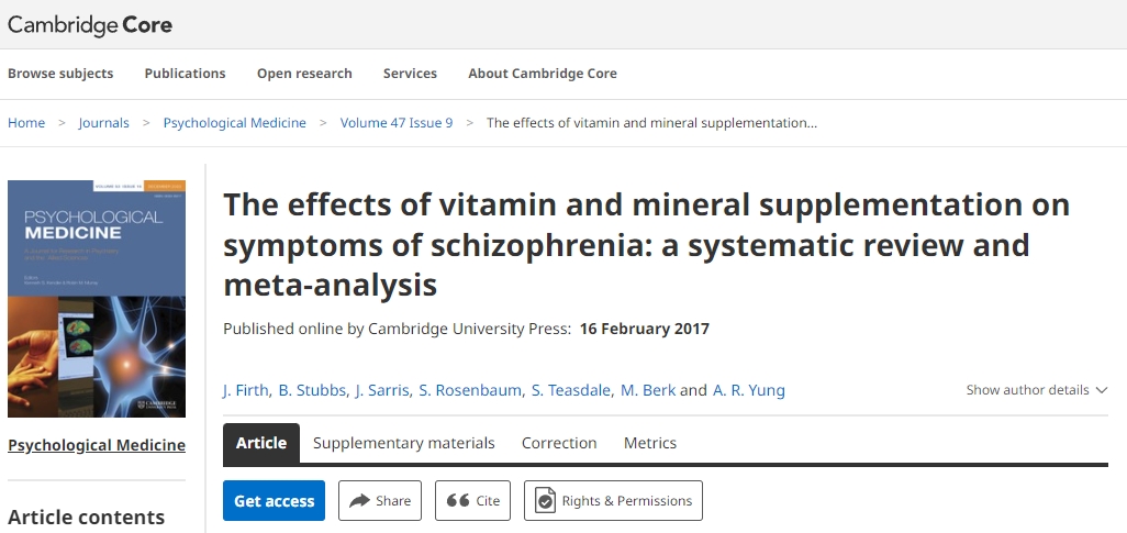 维生素和矿物质补充剂对精神分裂症症状的影响：系统评价和荟萃分析