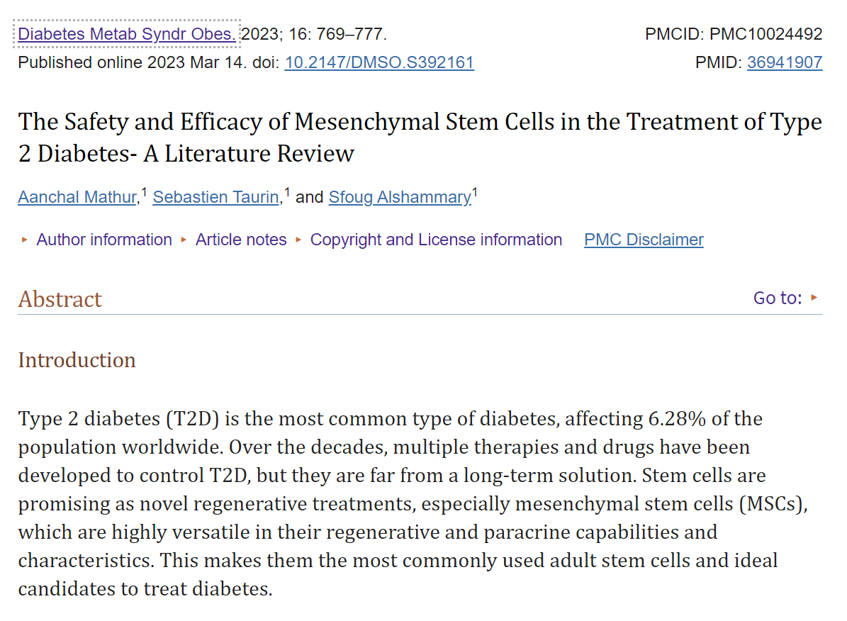 间充质干细胞治疗2型糖尿病的安全性和有效性-文献综述 间充质干细胞治疗2型糖尿病的安全性和有效性-文献综述