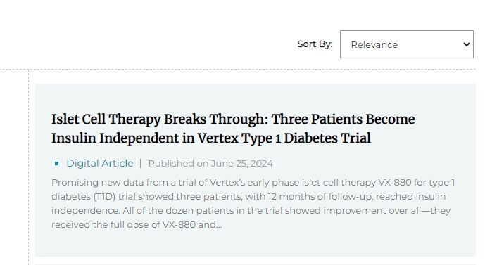 胰岛细胞疗法取得突破：Vertex 1 型糖尿病试验中三名患者不再依赖胰岛素