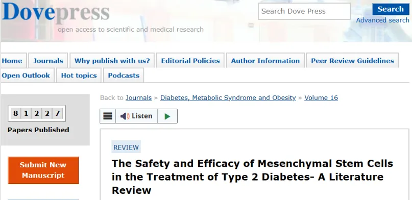 间充质干细胞治疗Ⅱ型糖尿病的安全性和有效性相关综述