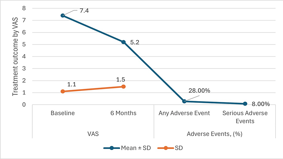 图3:六个月随访治疗结果(视觉模拟量表 (VAS)) 图3:六个月随访治疗结果(视觉模拟量表 (VAS))