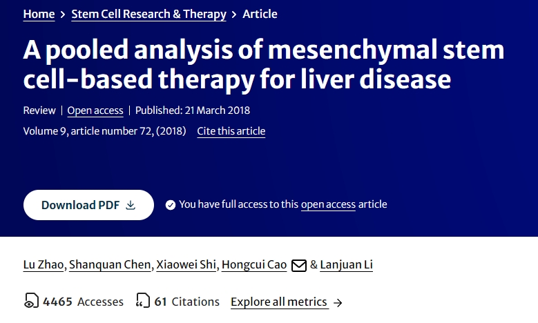 基于间充质干细胞的肝病治疗汇总分析