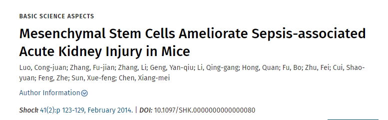 间充质干细胞改善小鼠脓毒症相关急性肾损伤