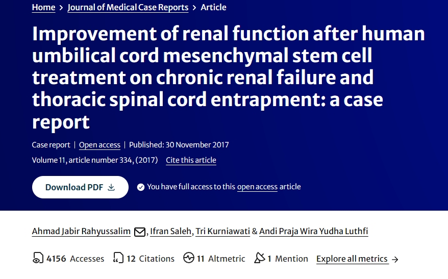 人脐带间充质干细胞治疗慢性肾衰竭并胸段脊髓卡压后肾功能改善一例