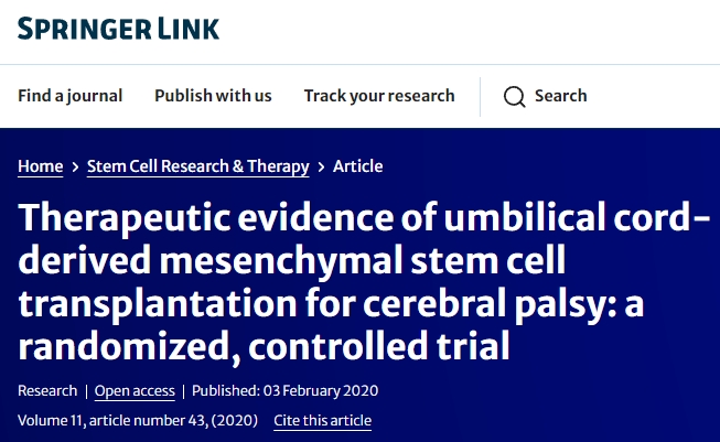 脐带间充质干细胞移植治疗脑瘫的治疗证据：一项随机对照试验
