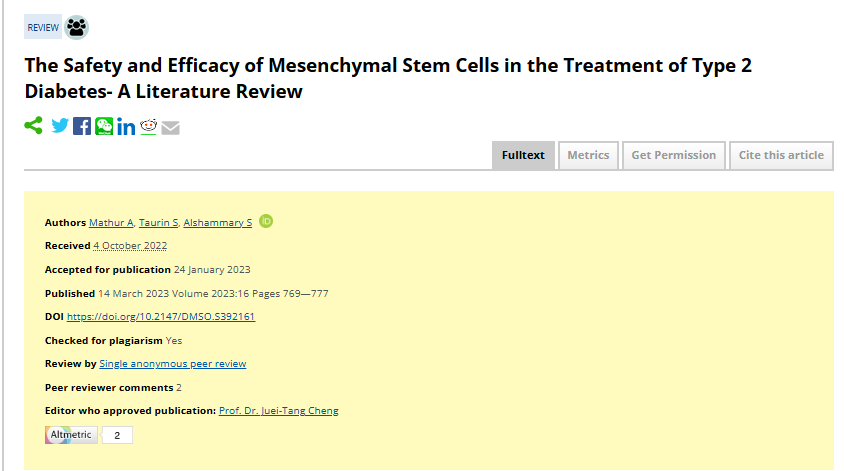 《间充质干细胞治疗 2 型糖尿病的安全性和有效性 - 文献综述》