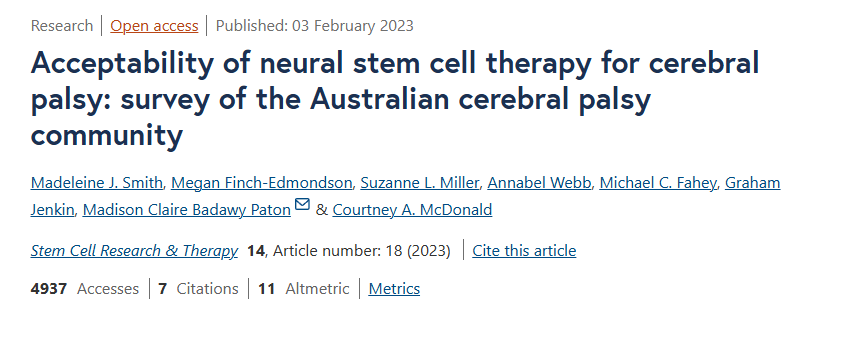 神经干细胞疗法治疗脑瘫的可接受性：澳大利亚脑瘫社区调查