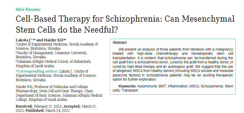 精神分裂症的细胞疗法:间充质干细胞能否干细胞能满足需要吗?