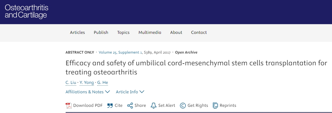 脐带间充质干细胞移植治疗骨关节炎的有效性和安全性