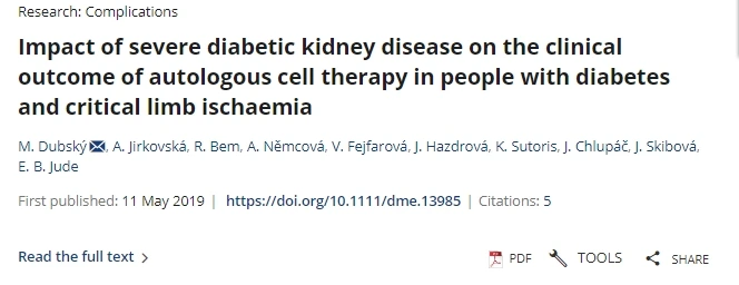自体干细胞治疗重度糖尿病肾病合并严重肢体缺血患者