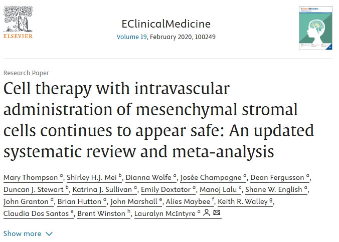 间充质基质细胞血管内给药的细胞疗法仍然被认为是安全的：最新的系统评价和荟萃分析