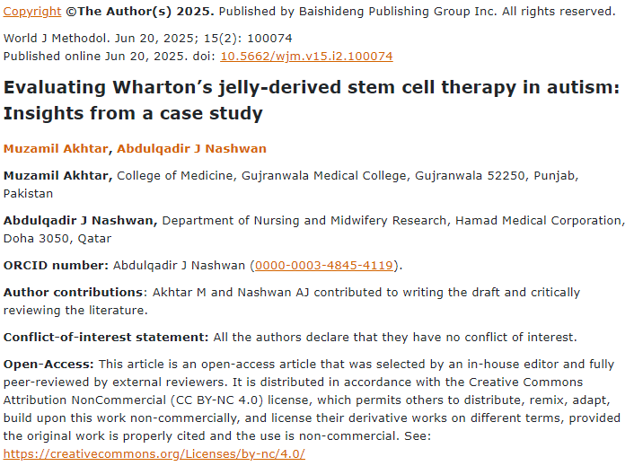 评估沃顿果冻干细胞疗法治疗自闭症：案例研究的见解