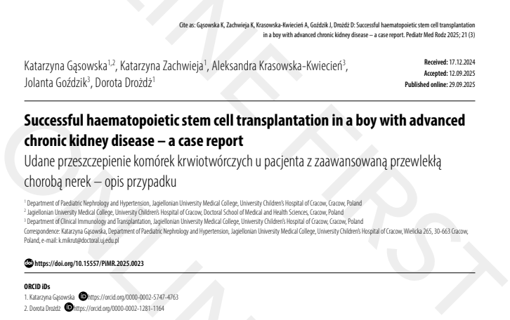 一例晚期慢性肾病男孩成功接受造血干细胞移植的病例报告
