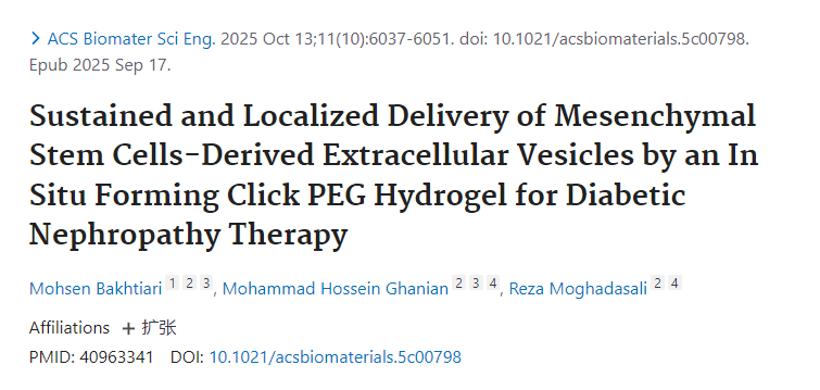 利用原位成型Click PEG水凝胶持续局部递送间充质干细胞来源的细胞外囊泡治疗糖尿病肾病