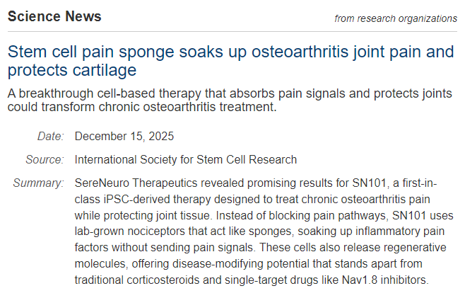 干细胞止痛海绵可吸收骨关节炎关节疼痛并保护软骨