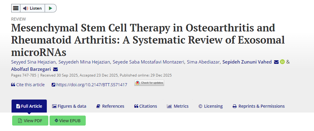 间充质干细胞疗法在骨关节炎和类风湿性关节炎中的应用：外泌体微RNA的系统评价