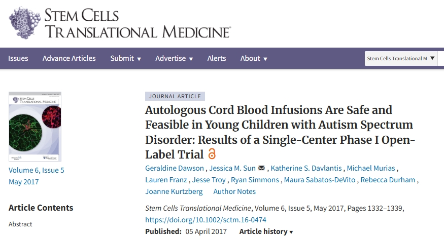 自体脐带血输注对于患有自闭症谱系障碍的幼儿来说是安全可行的：一项单中心 I 期开放标签试验的结果