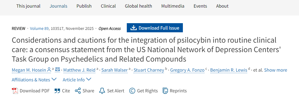 将裸盖菇素纳入常规临床护理的考量与注意事项：美国国家抑郁症中心网络迷幻药及相关化合物工作组的共识声明