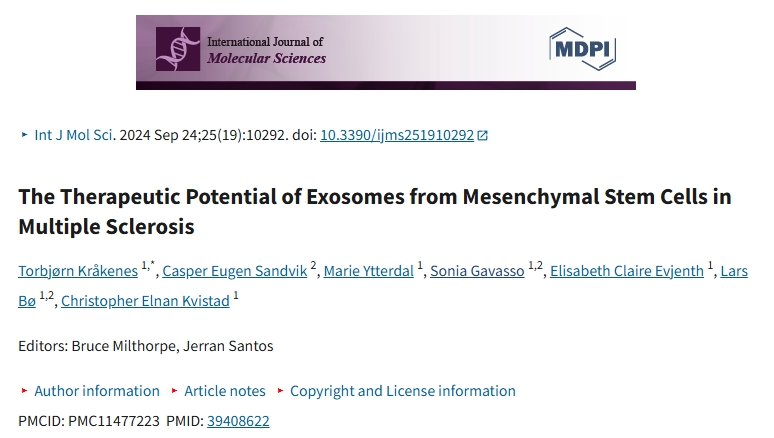 间充质干细胞外泌体在多发性硬化症中的治疗潜力 间充质干细胞外泌体在多发性硬化症中的治疗潜力