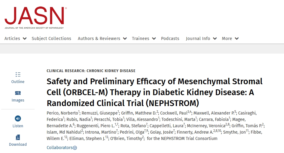 间充质基质细胞（ORBCEL-M）治疗糖尿病肾病的安全性和初步疗效：一项随机临床试验（NEPHSTROM）