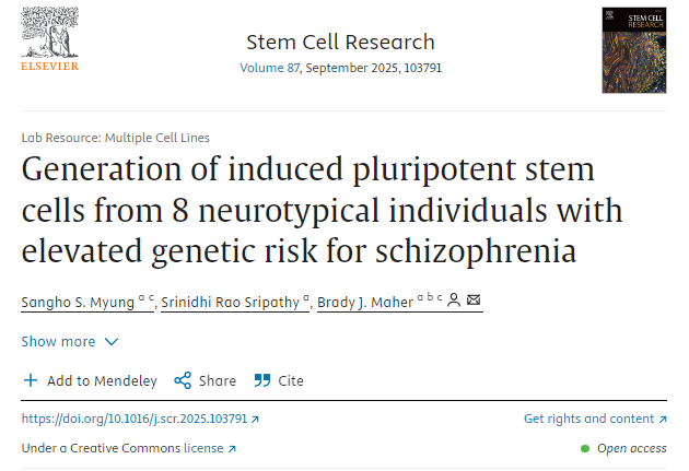 从8名具有精神分裂症遗传风险升高的神经正常个体中生成诱导多能干细胞