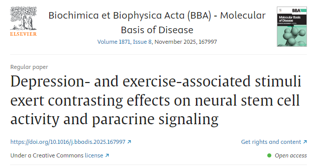 抑郁和运动相关的刺激对神经干细胞活性和旁分泌信号传导产生截然相反的影响