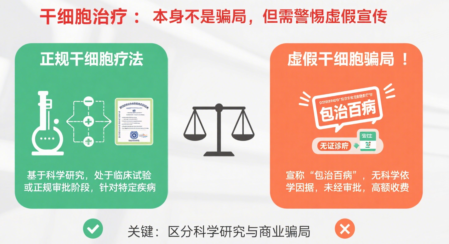 干细胞疗法本身不是骗局，但市面上很多打着干细胞旗号的治疗可能是骗局。