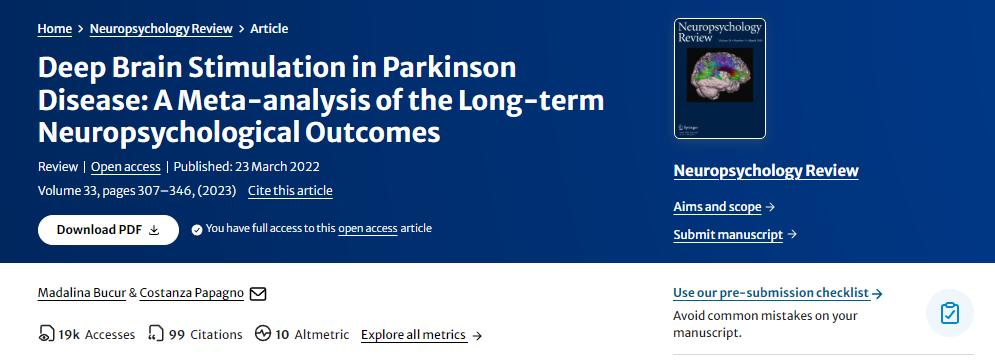 帕金森病的深部脑刺激：长期神经心理学结果的荟萃分析