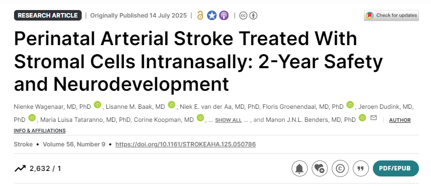经鼻基质细胞治疗围产期动脉卒中：2年安全性和神经发育