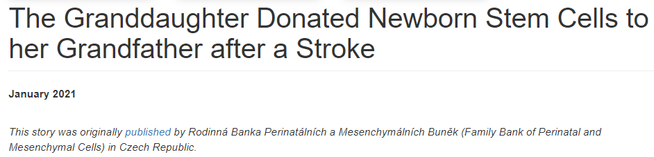 中风后,孙女向祖父捐赠了新生儿干细胞 中风后,孙女向祖父捐赠了新生儿干细胞